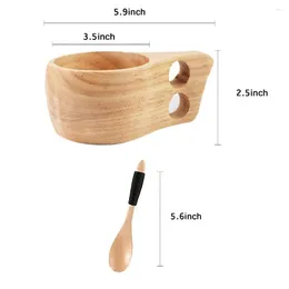 Kaffeeschaufel 2 Pack Nordic Style Holzbecher Kuksa Tragbarer Camping -Camping -Tasse im Freien mit Löffel