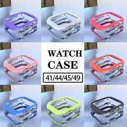 PC+TPU -täckningsfodral för Apple Watch Ultra 2 49mm 41mm 45mm silikonfodral Skydd Skyddande stötfångargummi Iwatch Series 9 8 7 6 5 4 SE 44mm 40mm Smartwatch Screen Protect Cases