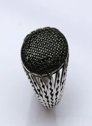 925 Sterling Silver Hollow Design Multi Black Cz Stones Ringail Cocktail Rings for Men Oval Lape Turkey Jewelry6759612