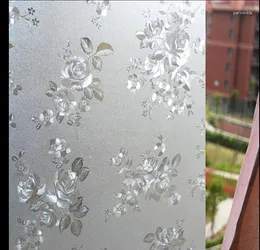 Fensteraufkleber Frosted Static Cling 3D Monthly Rose Badezimmer Fenster/Tür transparent DIY-Wasseraufkleber Dekor ohne Kleber Film 45-90 300 cm