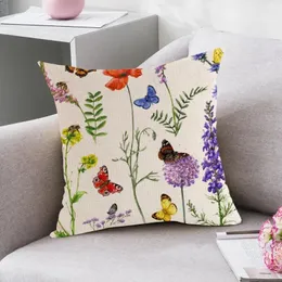 베개 소파 커버 꽃 던지기 베개 꽃 나비 인쇄 홈 침실을위한 다채로운 케이스