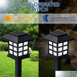 Solar Garden Lights Outdoor Energy Powered LED Lamp Lanter Watertproof Landscape Lighting Sunlight PV Panel för Pathway Patio Yard Law Dhzk0