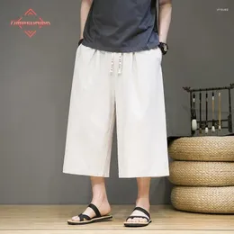 Pantaloni maschili uomini estivi in stile cinese in cotone harem harem da uomo retrò shorts maschio gamba casual larga