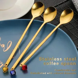 مغرفة القهوة 6pcs Golden Diamond Creative Stail Steel Spoon Christmas Christmass Home Table Tae Set Set Set Set Set 2024 Navidad