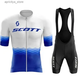 사이클링 저지 세트 Scott Team 2024 사이클링 저지 세트 Maillot Cycling Clothing Road Bike Suit Mountain Bicyc 셔츠 Bib Shorts MTB Ropa L48