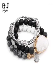 Charm Bracelets BOJIU Natural Druzy Stone Set For Women Black Plastic Beads Gun Hematite Howlite Ag Crystal BCSET28411723745