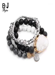 Charm Bracelets Bojiu Natural Druzy Stone Set für Frauen schwarze Plastikperlen Gun Hämatit Howlit Ag Crystal BCSET28411723745