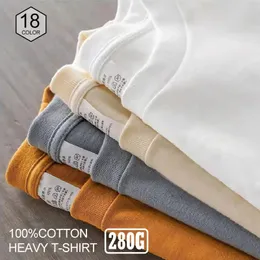 Hohe Qualtität übergroßes T-Shirt für Männer 280 GSM schwere Kurzarm-T-Shirt-Hemd-Hemd 100 Baumwolle Feste Farbe brauner weißer schwarzer Tops 240402