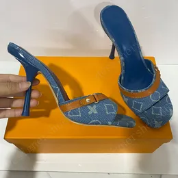 Neo Revival katır sandaletleri 1Aclns denim katır mavi denim sandalet ve doğal baldır deri sandalet lüks sandaletler parti sandalet veriyor