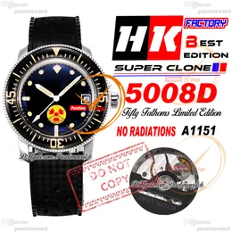 Fifty Fathoms No Radiation 5008D A1511 Automatic Mens Watch HKF Black Dial Orange Markers Rubber Strap Super Edition Reloj Hombre Montre Homme Watches Puretime