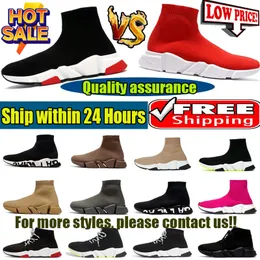 2024 Designer sock shoes men women Graffiti White Black Red Beige Clear Sole Lace-up Neon Yellow socks speed runner trainers flat platform Ba sneakers free shipping