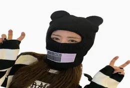 BASEISKULL Caps Ore Orees Ore Orecchie Balaclava Ladies 1 Hole Ski Maschera fatta fatta a mano Full Face Cappello di lana carino Girl Streetwear inverno Streetwear Warm1115056