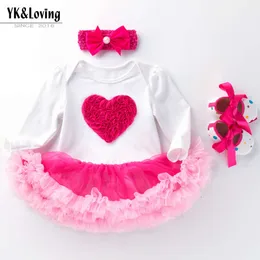 베이비 드레스 흰색 상단 장미 분홍색 가장자리 긴 소매 하퍼 드레스 만화 귀여운 새로운 어린이 마모 3 조각 세트
