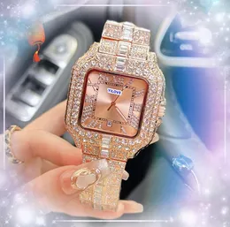 Luxury Squre Romano serbatoio romano orologio uomo lucido shiny stellare in acciaio inossidabile orologio da giorno in quarzo diamanti anelli ghiacciati orologi braccialetti hip hop orologio di lusso