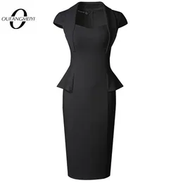 Summer Women Ladylike Low Cut Pure Color Dresses Business Vintage BodyCon Pencil Dress EB748 240415