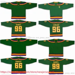 Genç Kids Mighty Ducks Film Hokey 99 Adam Banks Jersey Erkekler 96 Charlie Conway 66 Gordon Bombay Formaları Dikiş Yeşil