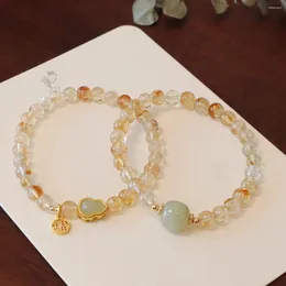 Strang Design hochwertiger gelb - Kristall (Citrin) Armband mit JAD und chinesischen Worten "Glück" dekoriert
