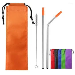 PERIGO DO BRANDO 304 Aço inoxidável de metal de aço de coquetel de coquetel colorido Silicone Head Straw Travel Portable Conjunto