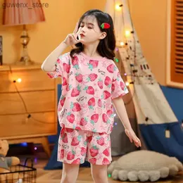 Clothing Sets Children Summer Short Sleeve Set Home Use Sleepwear Pure Cotton Thin Air Conditioning Clothes Princess Girl Baby Y240415