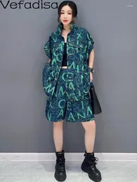 Kvinnors träningsdräkter Vefadisa 2024 Summer Korean Fashion Letter denim ärmlös Västrock CAPLRIS Tvåverk Set Women Green ZXF096BF1