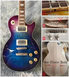 قياسي 1959 Flame Maple Top Purple Blue Electric Guitar Little Pin Tone Pro Bridge One Peice Ne No Dickf Confer Cream Fret 2526248