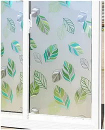 Fensteraufkleber dekorative Noglue Frosted Film Bunte wasserdichte statische Klingelfolie Aufkleber Grüne Blatt PVC9882037