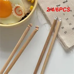 CHOPSTICKS 2/4/6PCS Cartoon Creative Anti-Slip Date Smortical Tableware Wooden Wooden Good