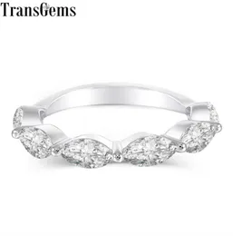 Transgems 14k White Gold 3x6mm Marquise Cutting F Color Moissanite Half Eternity Wedding Band For Women Wedding Gift Y190612038943653