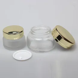 Bottiglie di stoccaggio all'ingrosso vuoto da 20 ml di imballaggio cosmetico foral/trasparente per crema per gli occhi con contenitore in vetro con cappuccio dorato