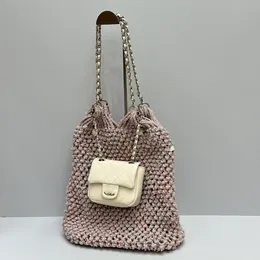 Womens Vintage 2in1 Classic Diamond Lattice Dream Catcher Tweed Netbag axelväskor stor kapacitet shoppingbagage med mini -myntflik quiltad handväska 30 cm