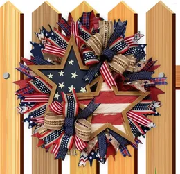 Decorative Flowers Independence Day Wreath - 4th July Wreaths For Front Door Outdoor 40cm Memorial Star Festival USA De