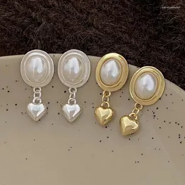 Stud Earrings PONYKISS 925 Silver Oval Pearl Heart Pendant For Women Party Minimalist Vintage Fine Jewelry Cute Accessories