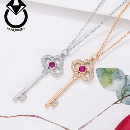 T Family Pink Diamond Heart Crown Key Necklace V Gold Plated 18K Diamond Set Pink Pendant Collar Chain Female