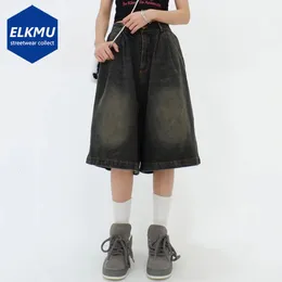 Vintage geniş bacak denim şort erkekler yaz rahat gevşek mavi kot şort sokak kıyafeti hip hop büyük boy y2k şort unisex 240410