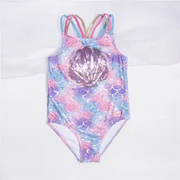 Fishscale Bandage Girls Kids Swimsuit 2023 Shell Shape Embroidery Children Swimwear Beach Wear Monokini 240409