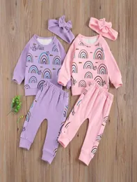 Kläderuppsättningar 018m Born Baby Boy Girl Long Sleeve Pullover Rainbow Tops Pant Trouser 2sts Autumn Clothes Set4348146