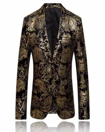 Gold Blazer Men Floral Casual Slim Blazers Arrival Fashion Party Single Breasted Male Suit Jacket Ps Size Blazer Masculino3003714