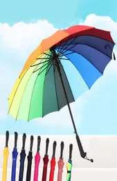 Long Straight Handle Umbrella 16K Strong Windproof Solid Color Pongee Umbrellas Rainbow Men Women Sunny Rainy Bumbershoot BH4792 T4265295