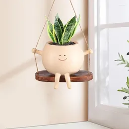 Vaser Creative Swing Face Planter Flower Pot Wall Harts Leende hängande trädgårdsdekoration