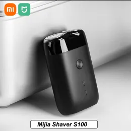 Shaves original Xiaomi Mijia S100 barbeador elétrico mini lâmina dupla portátil seco molhado barba cortadora de barba para homens Razors hine