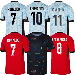 24 25 camisas de futebol de Portugals b.Fernandes Ronaldo Portugal 2024 Men Kit Kit Garoto Conjunto de shorts Joao Felix Pepe Bermardo Football Top Shirt Uniform