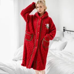 Women's Sleepwear Ladies Christmas Nightgown Fall Winter Coralfleece Home Clothing With Hat Long Sleeve Warm Pajamas Pockets Loose