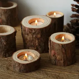 Candle Holders Tree Stump Holder Retro Wooden Pillar Candlestick For Home Decoration Wedding Party Ornament Light Tea Cup Stand