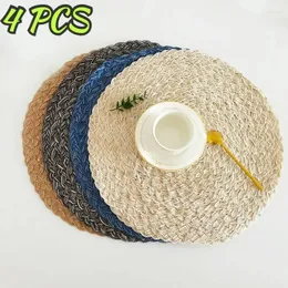 Tapetes de mesa tecidos redondos de vime placemats tranças de férias resistentes ao calor interno e externo