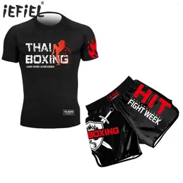 Conjuntos de roupas conjuntos de boxe de boxe de garoto de garoto kick muay thai ginástica T-shirt Top Sports Running with shorts de treinamento de treinamento