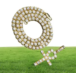 Египетские ожерелья Ankh Key Murens Bling Gold с цепными стразами Crystal Crystal Out подвеска для женщин 039S Рэппер Hip Ho7676512