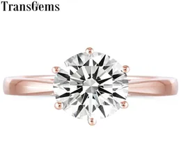 TransgeMs Classic 10k Gold Rose 3CT 3 Carats 9mm GH Color Moissanite Solitaire Noivado Ring para mulheres Casamento Y19061871809