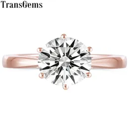 Transgems Classic 10K Rose Gold 3ct 3 karaty 9 mm GH kolor Moissanite Solitaire Pierścień Anniversary Pierścień dla kobiet ślub Y19061871809