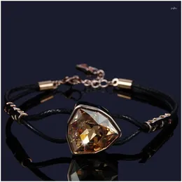 Очарование браслетов Cocom Geometric Triangle кожа браслет регулируемый розовый золото, покрытый золотым австрий