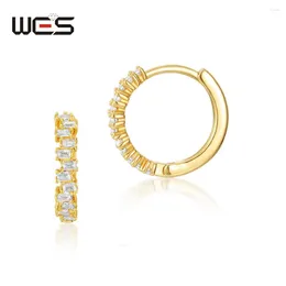 Hoop Earrings WES Gold Plated 925 Sterling Silver Small Stacked Baguette Cz Diamond Style Huggie For Woman Fashion Jewelry Band